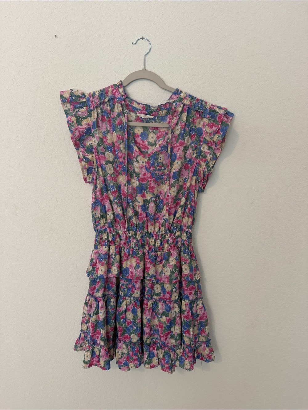 Floral Tiered Pink and Blue  Dress